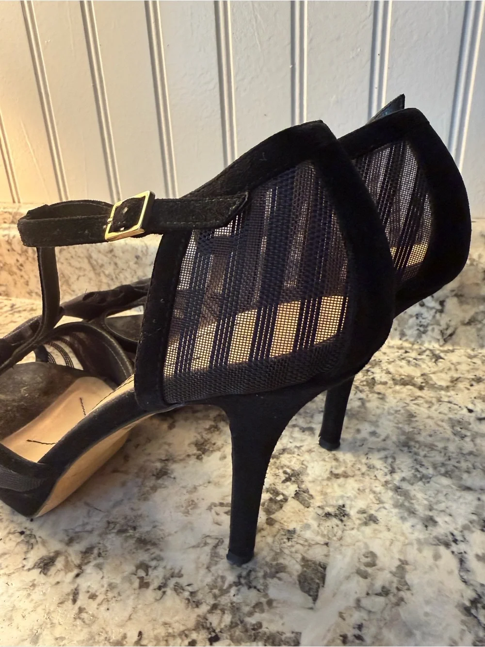 kate spade Black Mesh Bow T-Strap Peep-Toe Platform Stiletto Heels Made In Italy